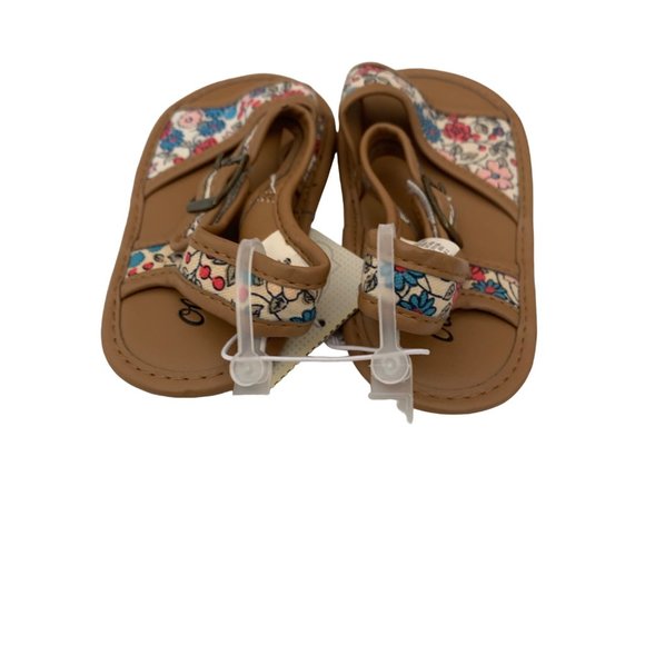 New Old Navy Girls Infant Baby Size 18 24 Months Sandals Floral Faux Leather Tan - Picture 5 of 6